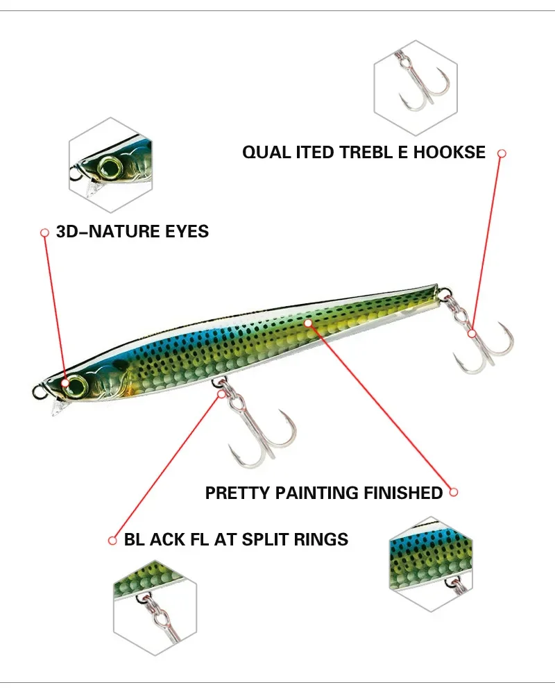 105mm 30g Long Casting Saltwater Sinking Minnow Fishing Lures Monster Shot Artificial Bait Sea Trolling Swimbait Fishing Tackle