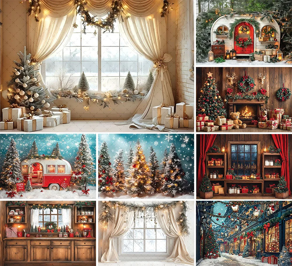 Mehofond Photography Background Winter Christmas Kitchen Window Forest Xmas Tree Kids Family Portrait Decor Backdrop Photo Studi