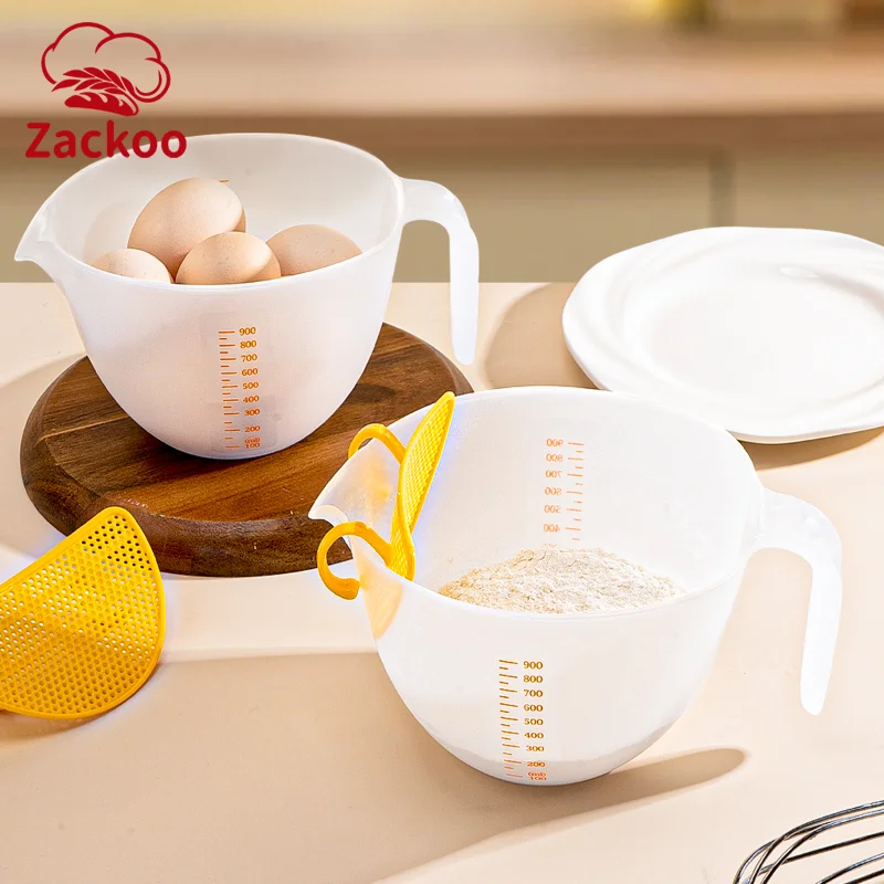 Zackoo 1L Egg Liquid Filter Measuring Cup Clear Large Capacity Baking Whisk Bowl with Scale Metering Cup Baking Measurer Tools