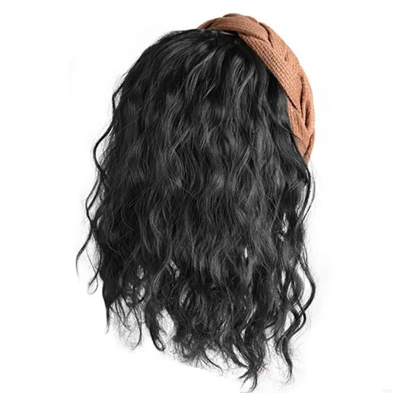 77HE Natural Looking Wavy Hairpiece for Fast Hairstyle High Skull Headband Hair Extension for Women High Temperature Fiber