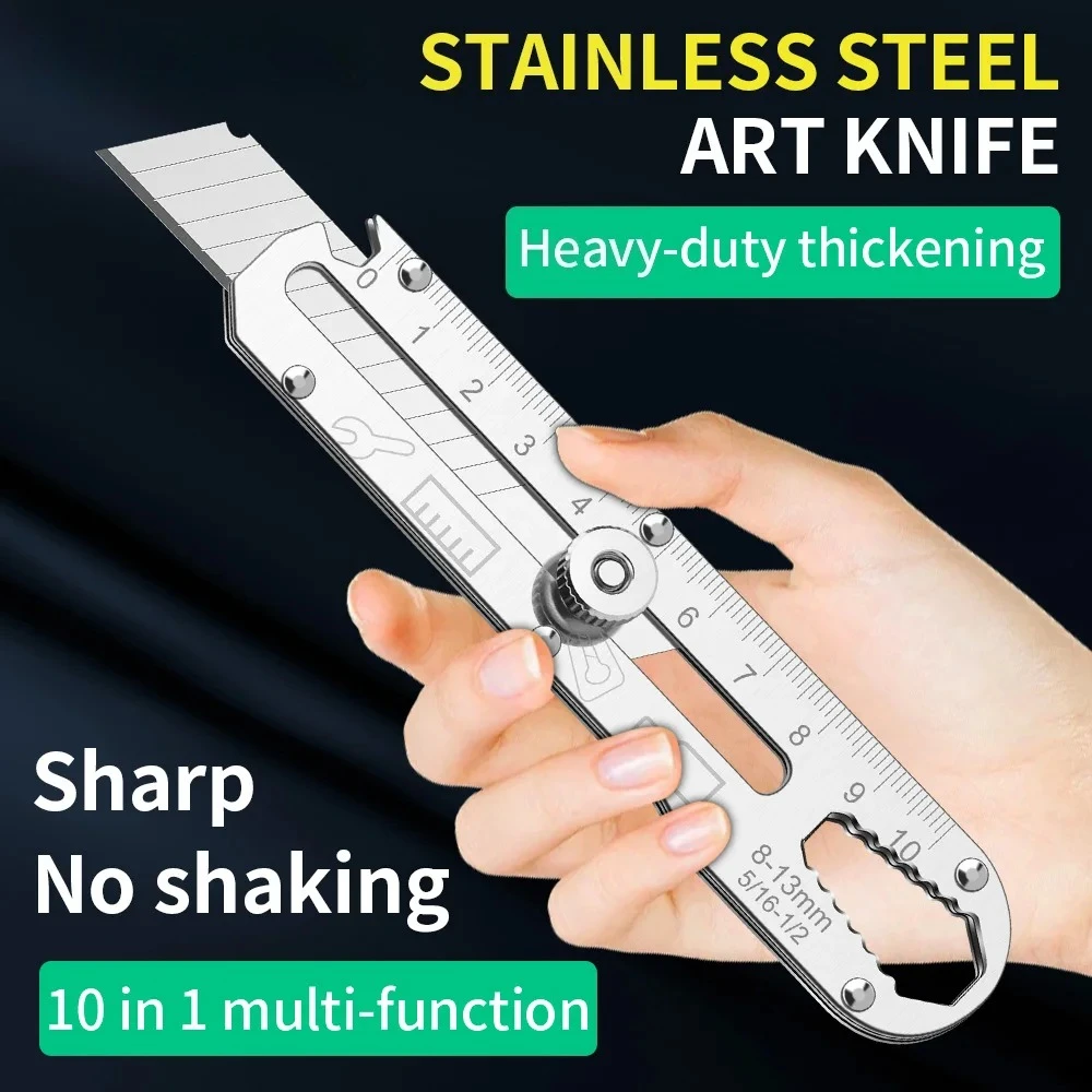 LUXIANZI 10 IN 1 Stainless Steel Knife Retractable Waterproof Outdoor Camping Tool Multifunctional Utility Cutter Knife Blades