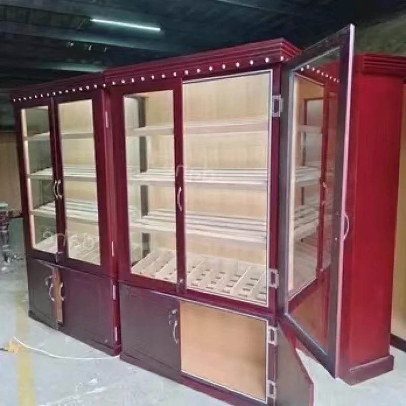 custom.Wood Large Spanish Ceder Shelves Wooden Cigar Cabinet Smoke Shop Cigar Humidifier Cabinet