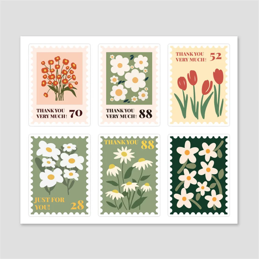 60-120Pcs Square Floral Thank You Stickers Labels 3*4CM Flowers Stamp Sticker for Envelope Gift Box Package Wedding Party Decor