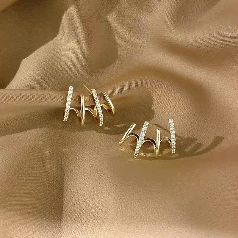 Four Layer Design Silver Stud Earrings Fashionable Luxurious Exquisite High End Zircon Elegant Earrings for Women