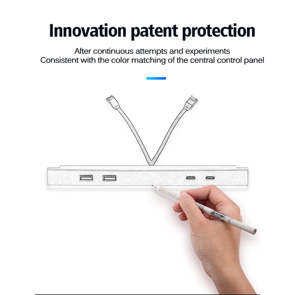 

Car Dock USB Hub Converter for Tesla 2021-2022 Model 3 & Y, enhancing interior with extra USB ports for seamless device connecti