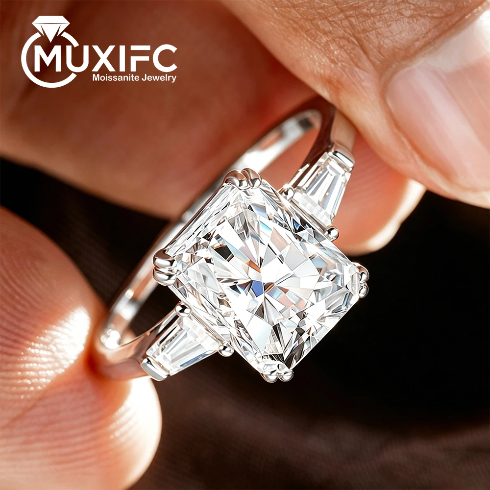 D Color 4CT Radiant / Emerald Cut Moissanite Wedding Rings S925 Silver Bride Lab Diamond Test Past Band Fine Jewelry for Women