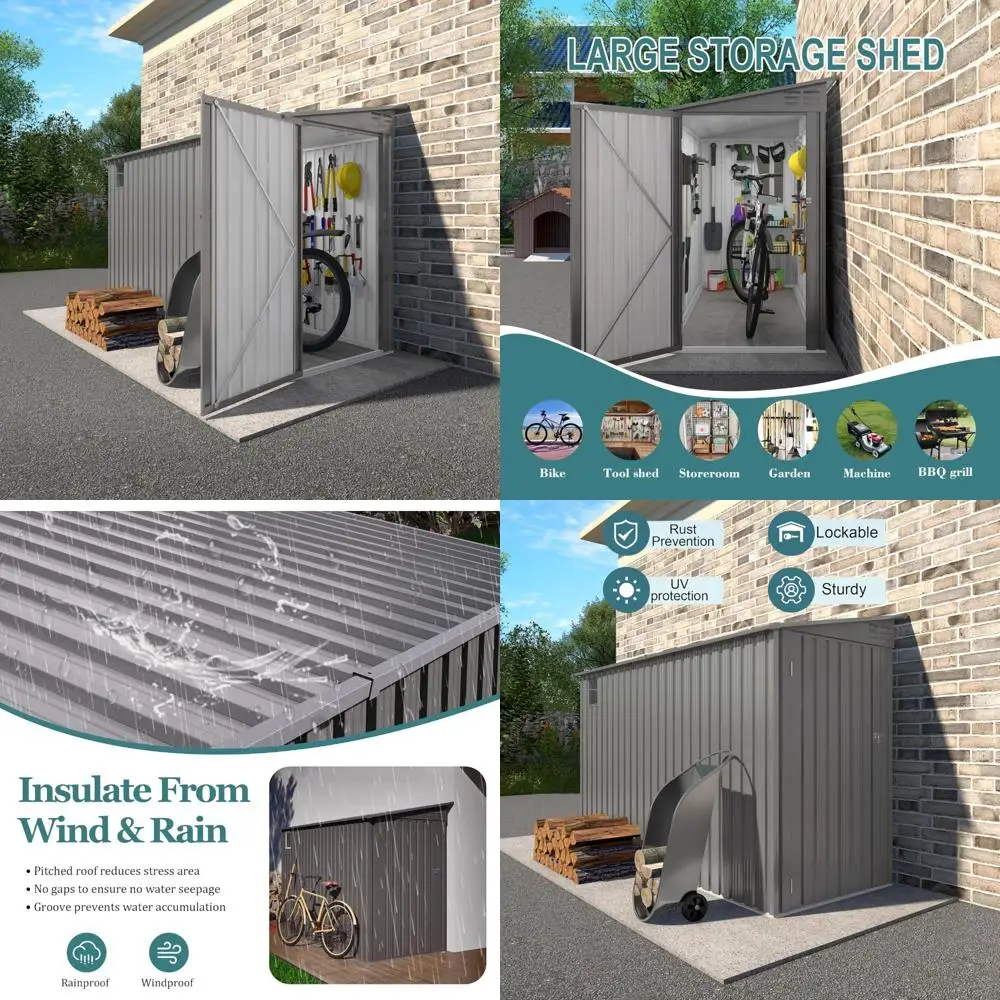 4x9.2 Foot Outdoor Storage Shed - Galvanized Steel Garden Shed with Lockable Door and Window - Waterproof Metal Storage for Tool