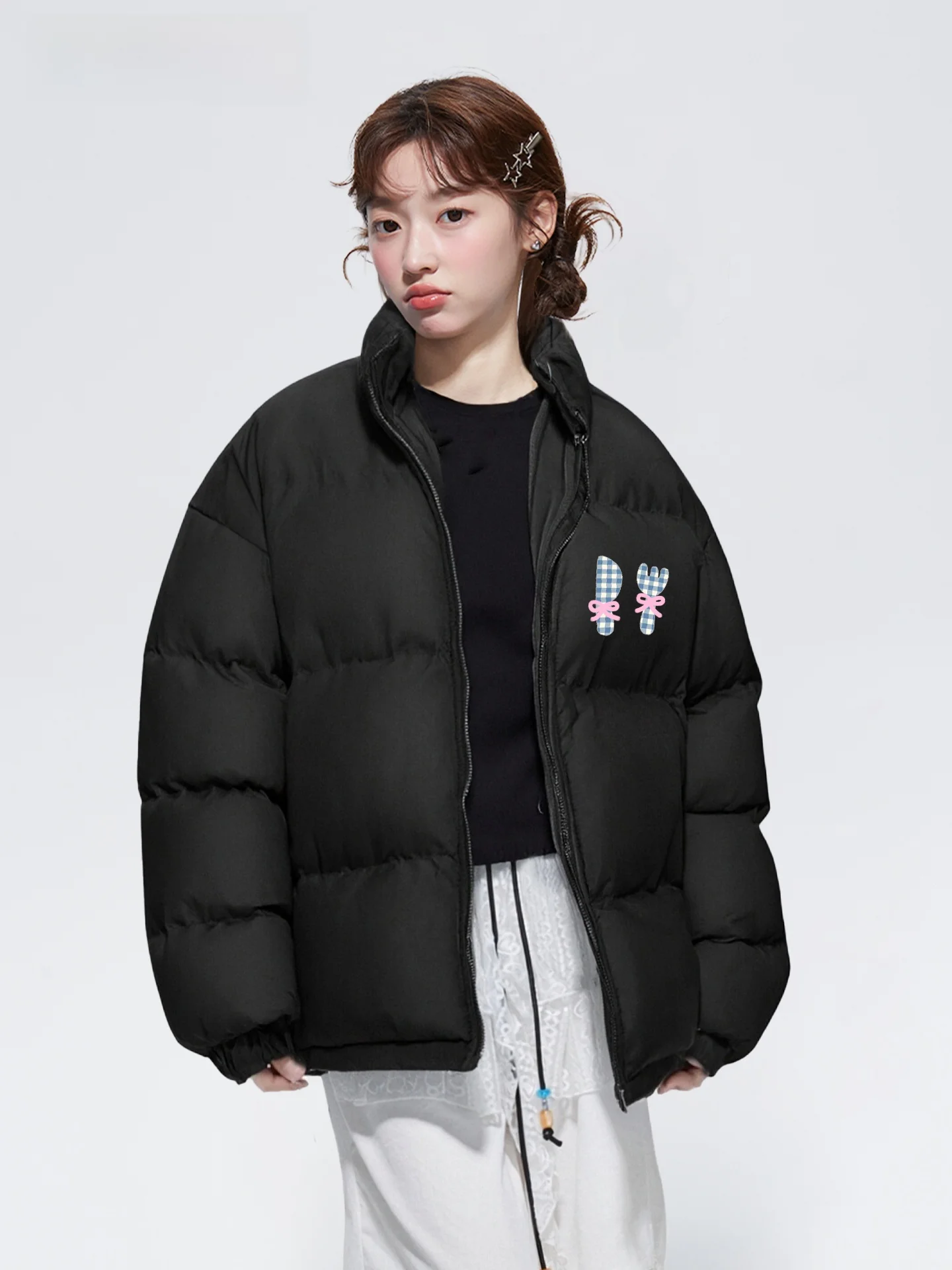 

Menghao Store ex Faionable Cotton Jaet Collar Zipper Closure Long Sve Cartoon Print Casual Wear Stand Collar Coat