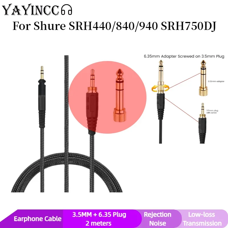 

6.35mm Replacement Nylon Braided Cable Extension Cord for shure SRH440 SRH840 SRH940 SRH750DJ SRH 840 940 440 Headphones ，