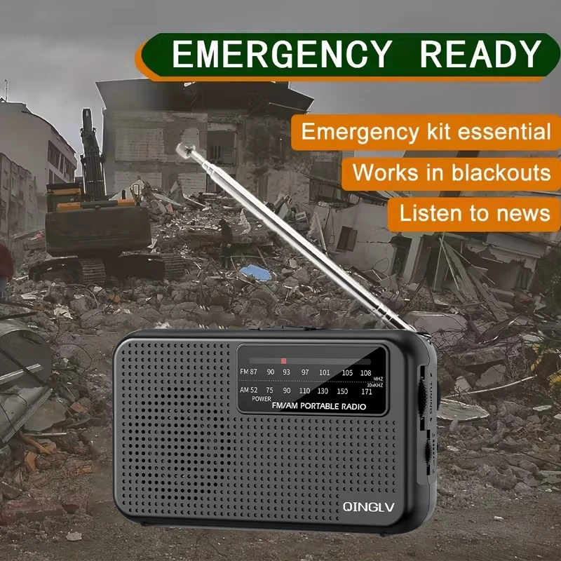 Tragbares AM/FM-Radio mit Batteriebetrieb, Teleskopantenne und Kopfhöreranschluss, für Innen- und Außenbereich sowie Notfälle – Detail 4