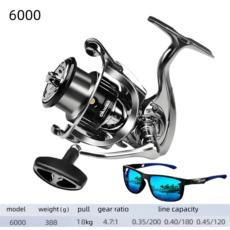Okuma Original Nahtloses Spinnrad, Angelrolle, optionale Modelle 1000-7000, ausgestattet mit polarisierten Angelbrillen