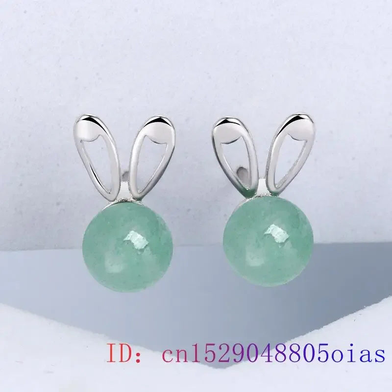 Nephrite Jade Rabbit Earrings Carved Women Green 925 Silver Accessories Real Gift Natural Ear Studs Amulets Gemstone Chinese