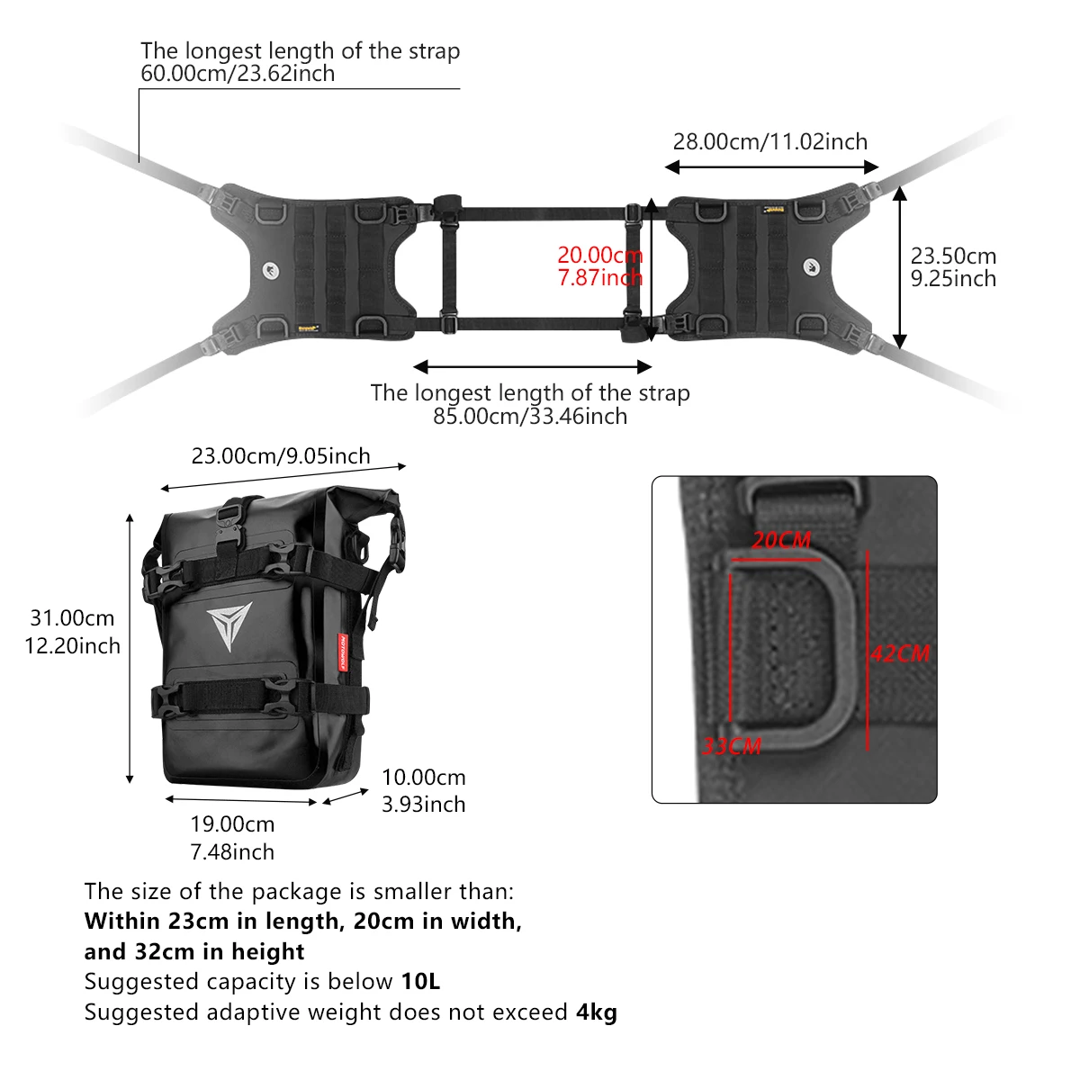 Motorcycle Tank Side Hanging System Motor Fuel Tank Side Bag Base Motor Vest With MOLLE System Front Bag Mounting Base