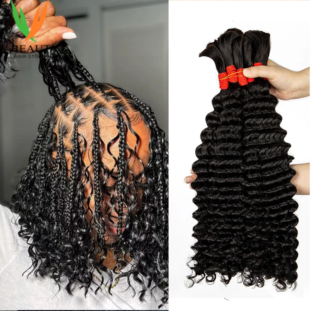 V Beauty Human Braiding Hair 1 Bundles 20 Inch Human Hair Bundles for Braiding Natural Color Deep Wave Bulk Human Hair Bulk