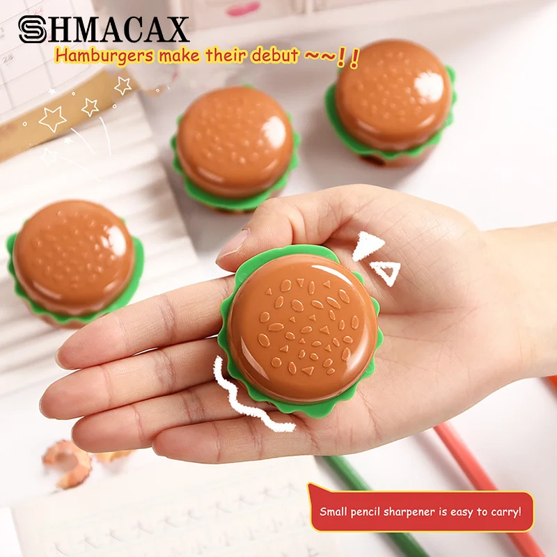 Desenhos animados Hamburger Shape Pencil Sharpeners, Double Holes, Ferramentas De Corte, Material Escolar, Papelaria Estudante, Presentes