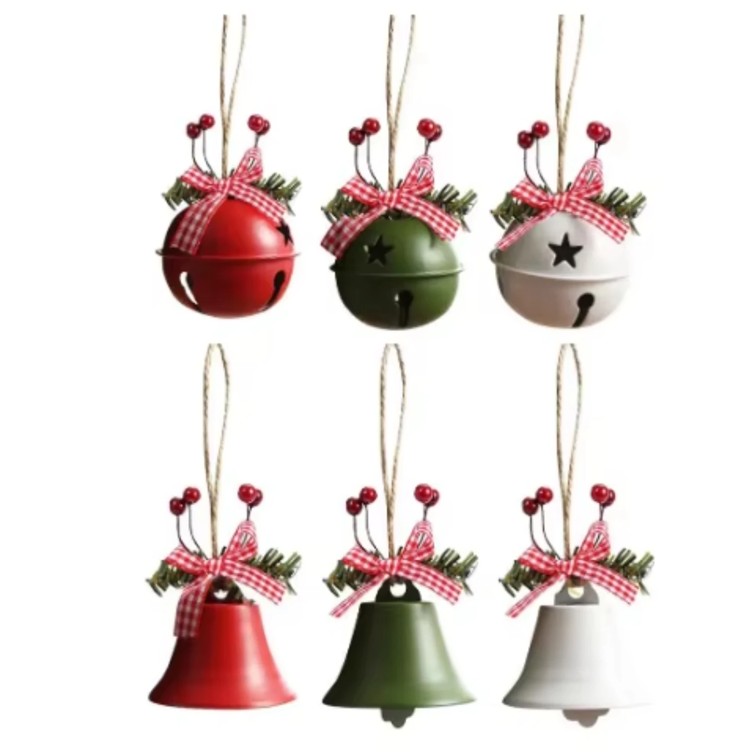 

6PC Christmas Bell Red White Metal Jingle Bells Christmas Tree Hanging Pendant Ornament for