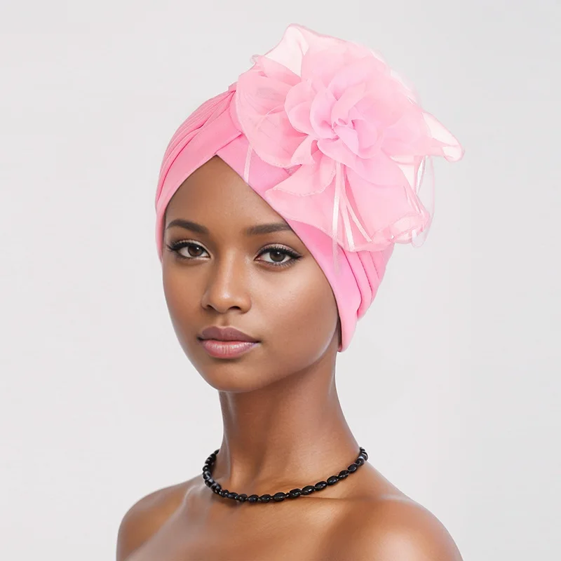 Donne fiore Turbante cappello indiano Hijab musulmano foulard africano perdita di capelli berretto berretto chemio bandane fascia Turbante Mujer