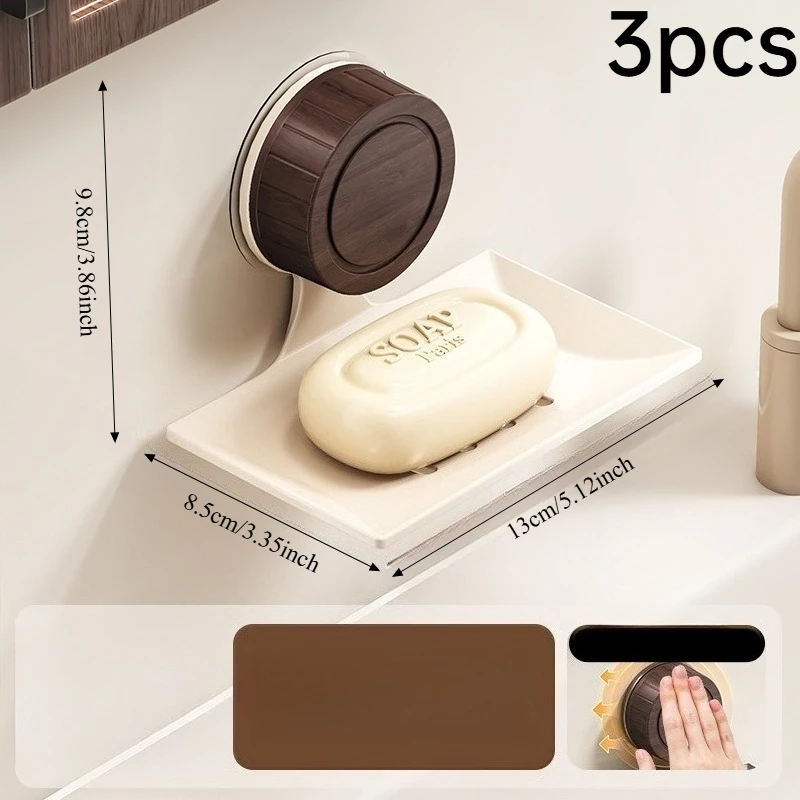 3pcs Easy Removable No Residue ABS Carbon Steel Wall Soap Holder Hollow Drain Design For Tile Glass Wipe Storage Tray view 4