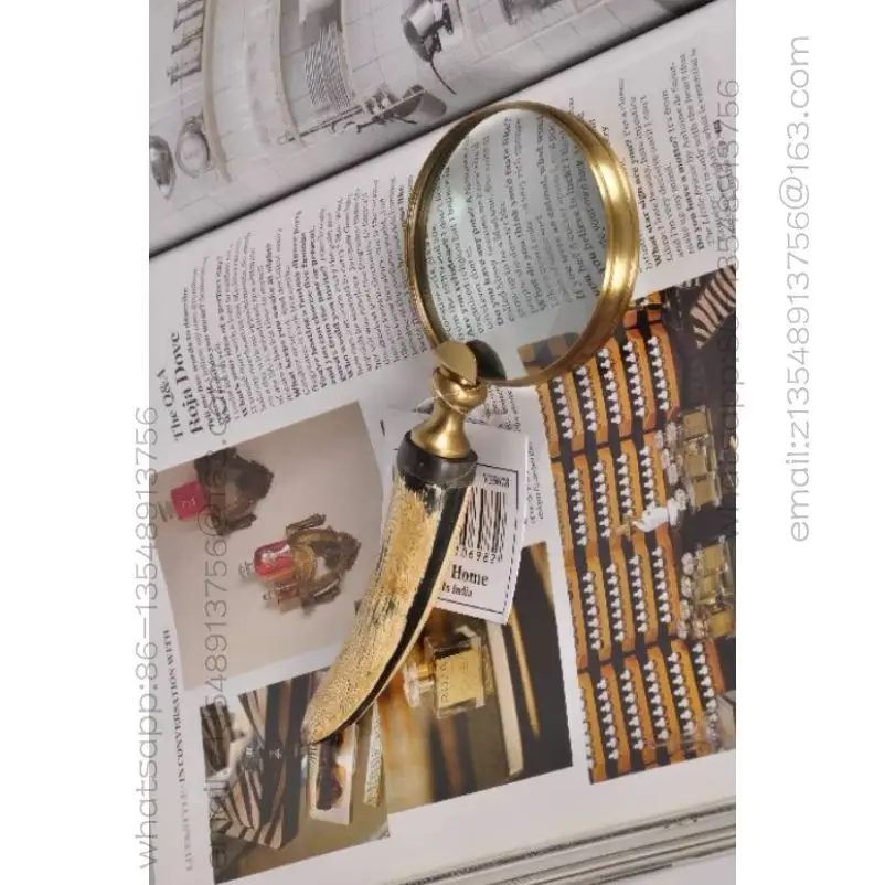 Household goods retro brass single handle horn magnifying glass model house soft decoration home decoration props ornament