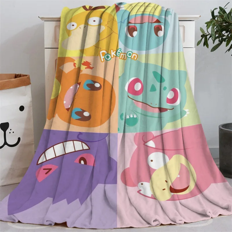 Pokemons Flannel Blanket Cartoon Anime Pikachu Eevee Snorlax Sylveon Summer Throw Blanket Kids Adult Quilt Single Queen Size