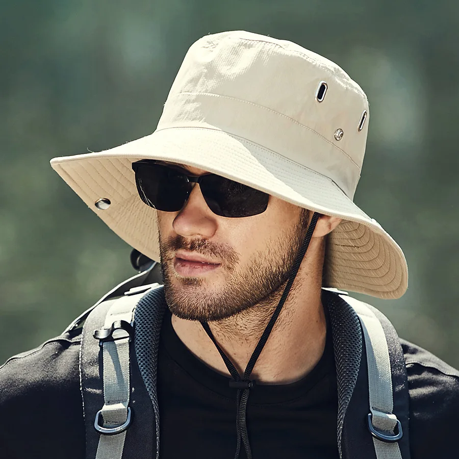 Sombrilla de aleros grandes para hombre, sombrero de sol a prueba de viento para montar, senderismo, pesca, gorra de pescador al aire libre, moda