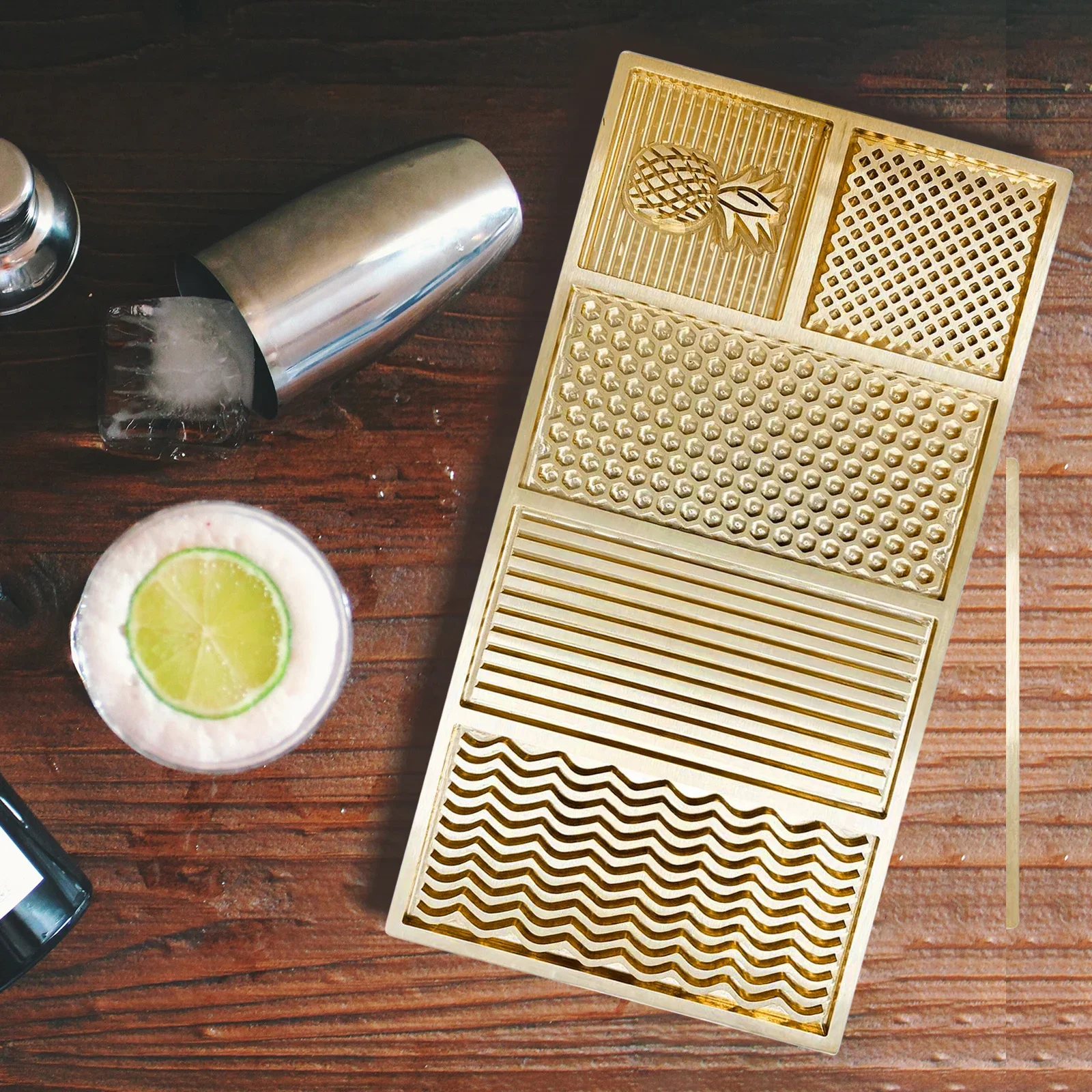 Bar Ice Stamp Brass Ice Cube Stamping Plate Pineapple Wave Pattern Honeycomb Check Pattern Bar Tool Making Cocktails JJ14