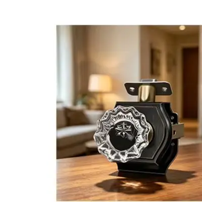 Wave Style Fluted Glass Door Knob Matte Black Zinc Alloy Privacy Lock for Standard 35mm 40mm Thickness Interior Doors