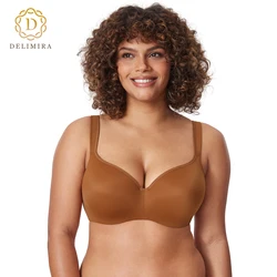 DELIMIRA Balconette Bra For Women Plus Size Contour Seamless Full Coverage Lightly Padded Underwire Support T-Shirt Bras D DD E