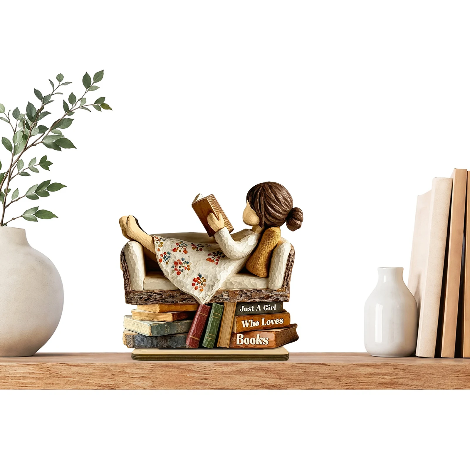 Wooden Creative Book Lovers Statues Multi-Purpose Wooden Style Desktop Reading Ornament for Graduation Ceremony Gifts