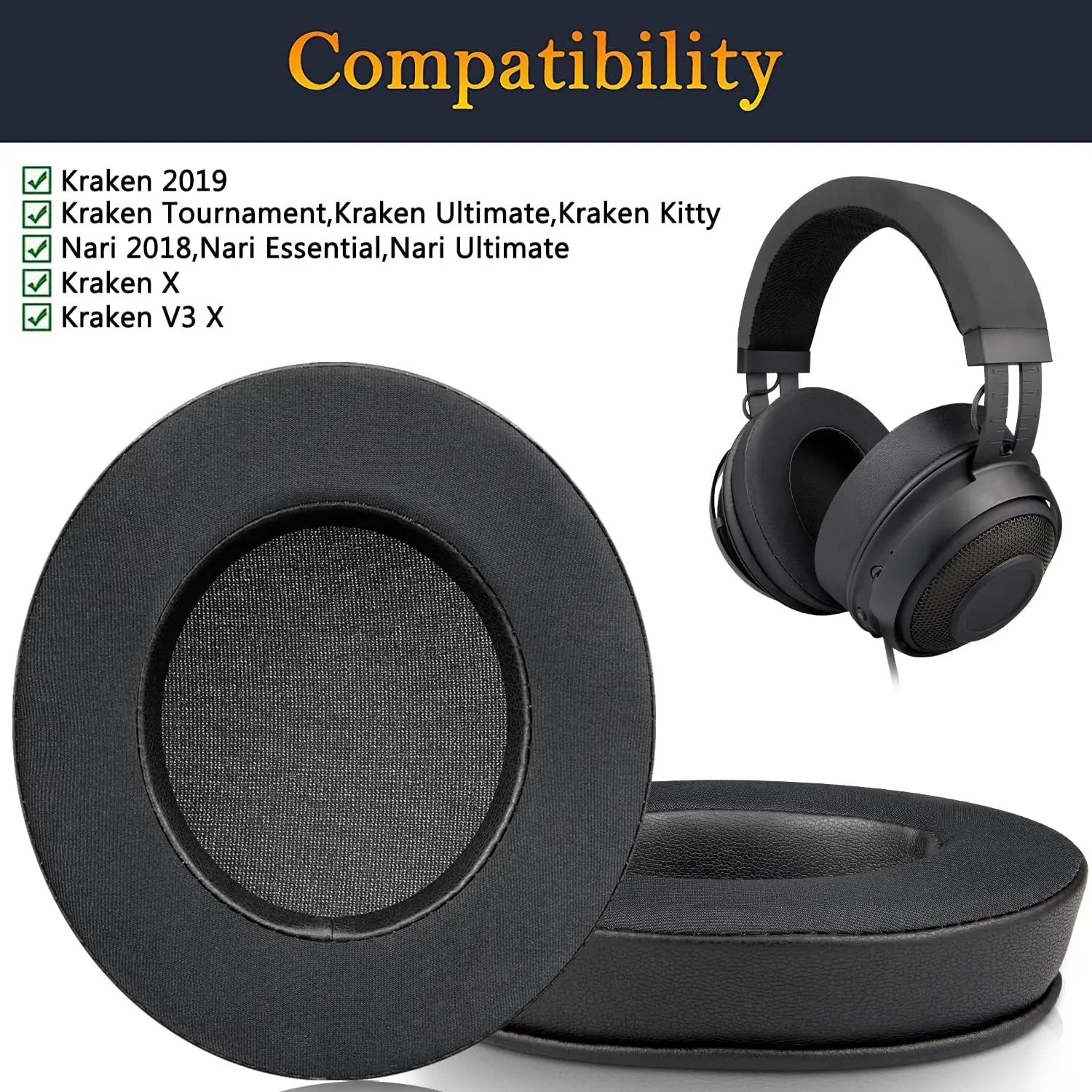 Pengganti bantalan telinga Gel pendingin, untuk Razer Kraken 2019/edisi turnamen/Ultimate/Kitty, earpad untuk Nari/Essential