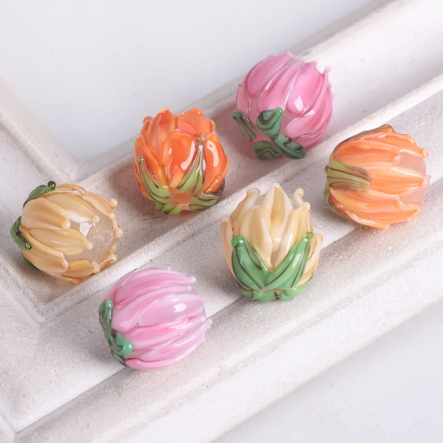 

5pcs Flower Bud 12mm Handmade Lampwork Glass Loose Beads For Jewelry Making DIY Crafts Supplies Findings