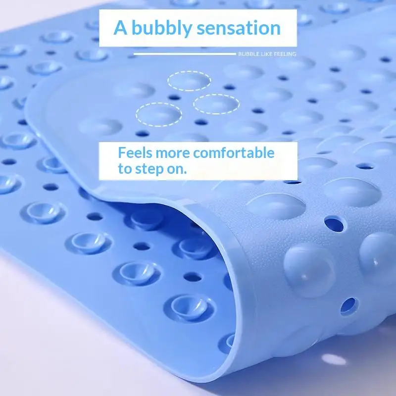 Extra Large Bath Mat: Thickened Non Slip Strong Suction Cups Drain Holes Shower Tub