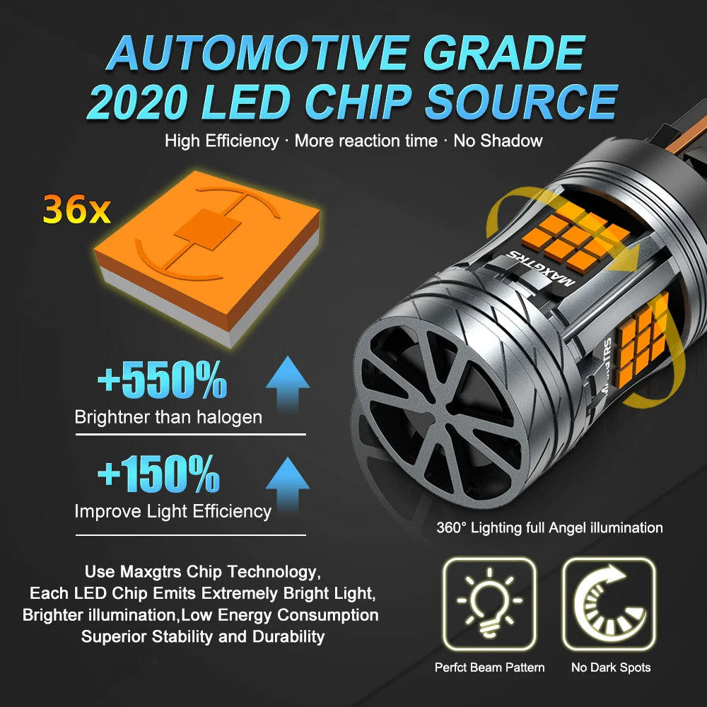 2x 1156 BA15S P21W Bau15s PY21W LED Canbus No Error/Hyper Flash T20 7440 W21W LED Indicator Bulb Car Turn Signal Light Amber