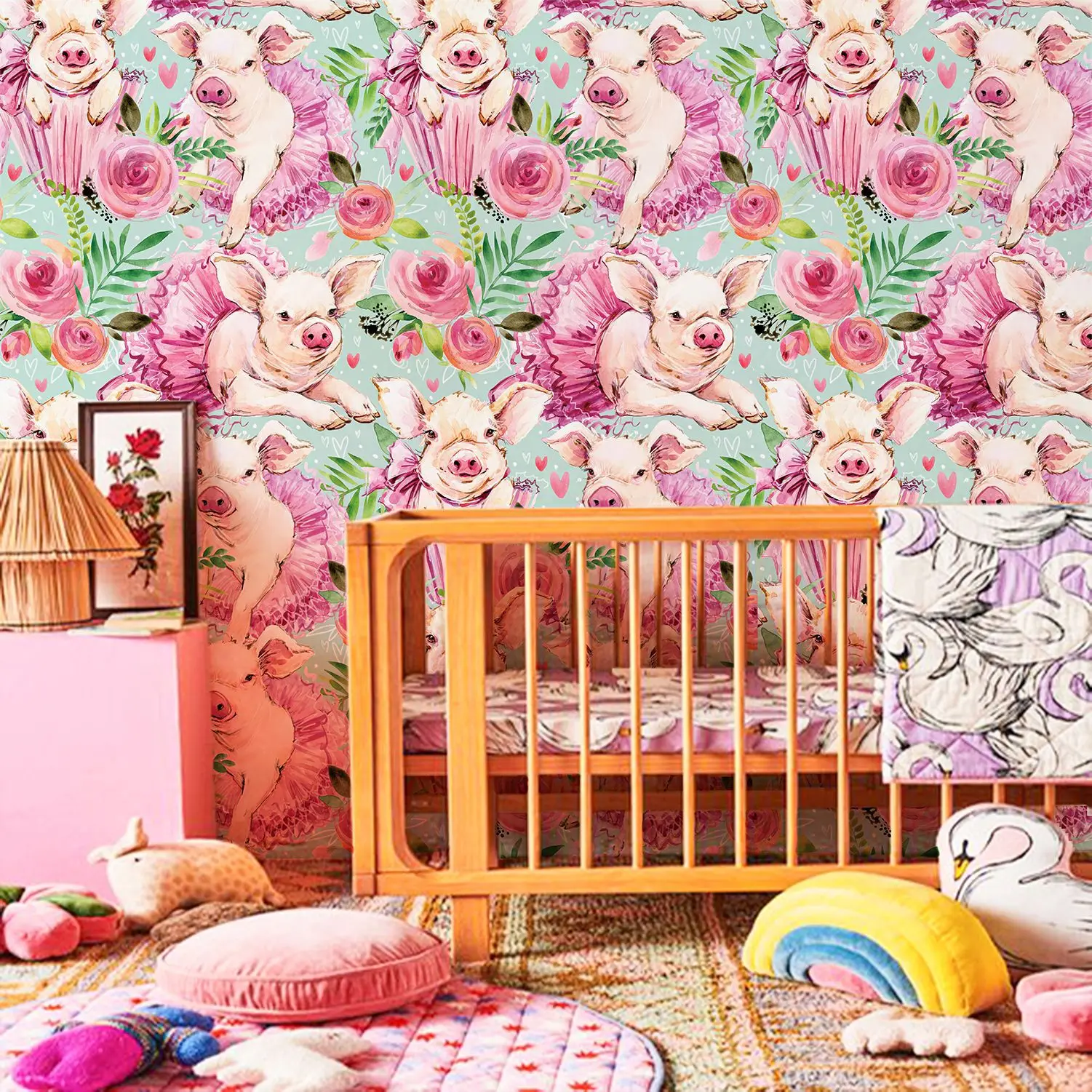 الوردي الوردي الزهور لطيف الطف - مراجعة Baby Nursery Peel And Stick Wallpaper وسعره