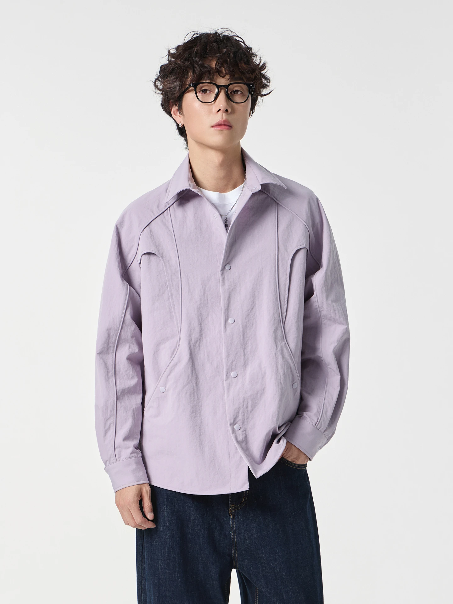 

Spring Vintage Loose Men's Long Sve irt Couple's Casual Thin Outerwear Color Blo Deconstruction irt Youth Wear