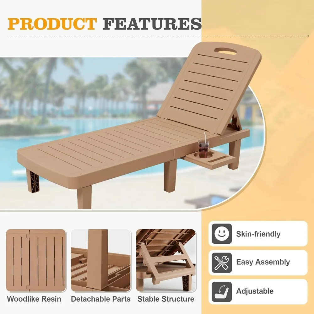 Oversized Outdoor Chaise Lounge Chair Set of 2, 5-Level Adjustment Backrest, Extra Widen Chaise Easy Assembly for Pool Garden