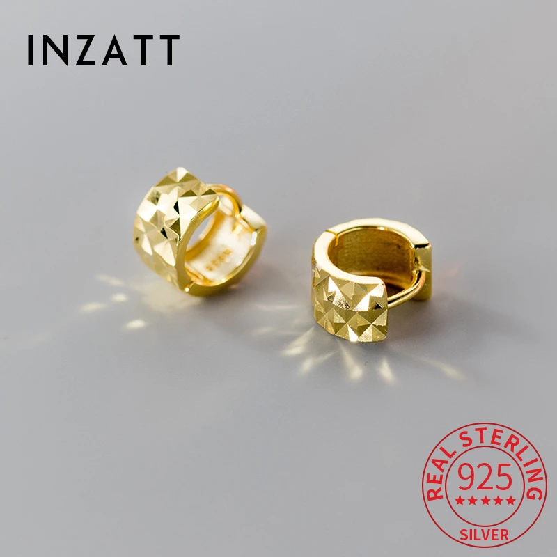 INZATT Real 925 Sterling Silver Wide Embossed Round 18K Gold Huggies Hoop Earrings For Women Classic Fine Jewelry Trendy Bijoux