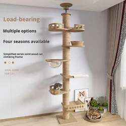 Cats Tree Solid Wood Pets Furniture Climbing Cat Tower Suitable for cats Multifunction Adjustable Multilayer Cat Climbing Frame