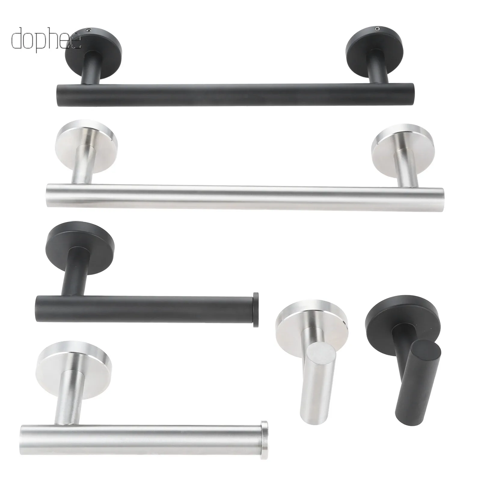 

dophee 3Pcs Black Bathroom Accessories Set Stainless Steel Wall Mount - Includes Towel Bar, Toilet Paper Holder, Robe Hook