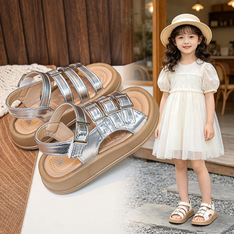 

YUYIN New Fashion Children's Sandals Girls' Shoes Summer Soft Soles Flat Breathable Non-Slip Soft Versatile Princess Shoes