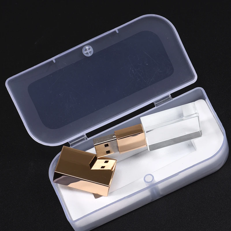 شعار مجاني كريستال هدية صندوق محرك فلاش USB 128 جيجابايت الفضة القلم محركات 64 جيجابايت الذهب ذاكرة عصا 32 جيجابايت 16 جيجابايت 8 جيجابايت 4 جيجابايت U القرص الإبداعية هدية