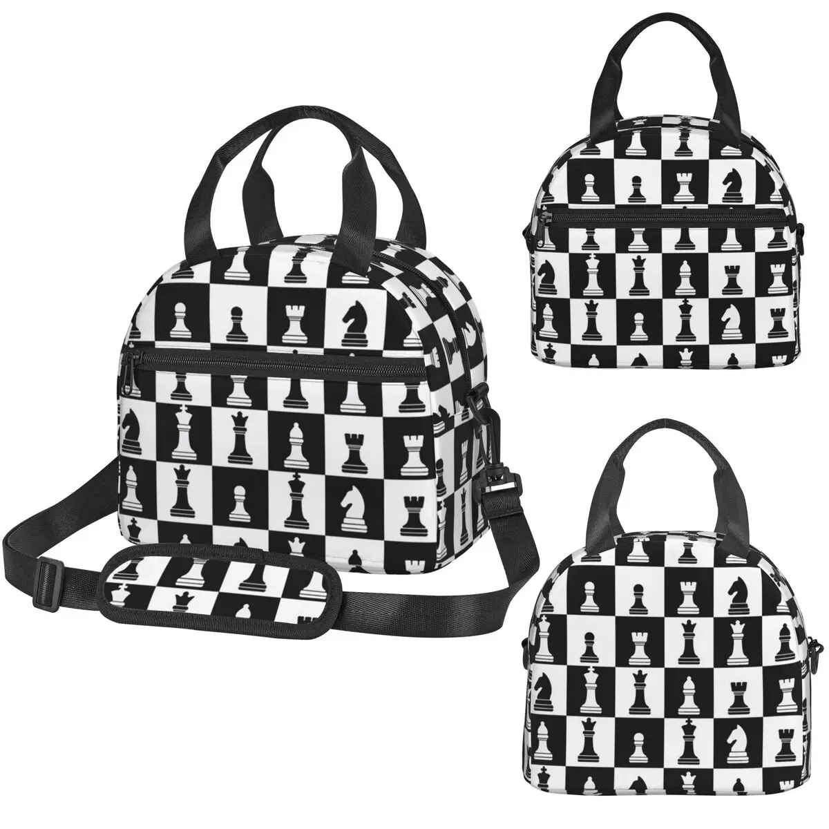 Black And White Chess Board Pattern Insulated Lunch Bag for Kids School Cooler Thermal Box Tote Portable Lunch Boxes