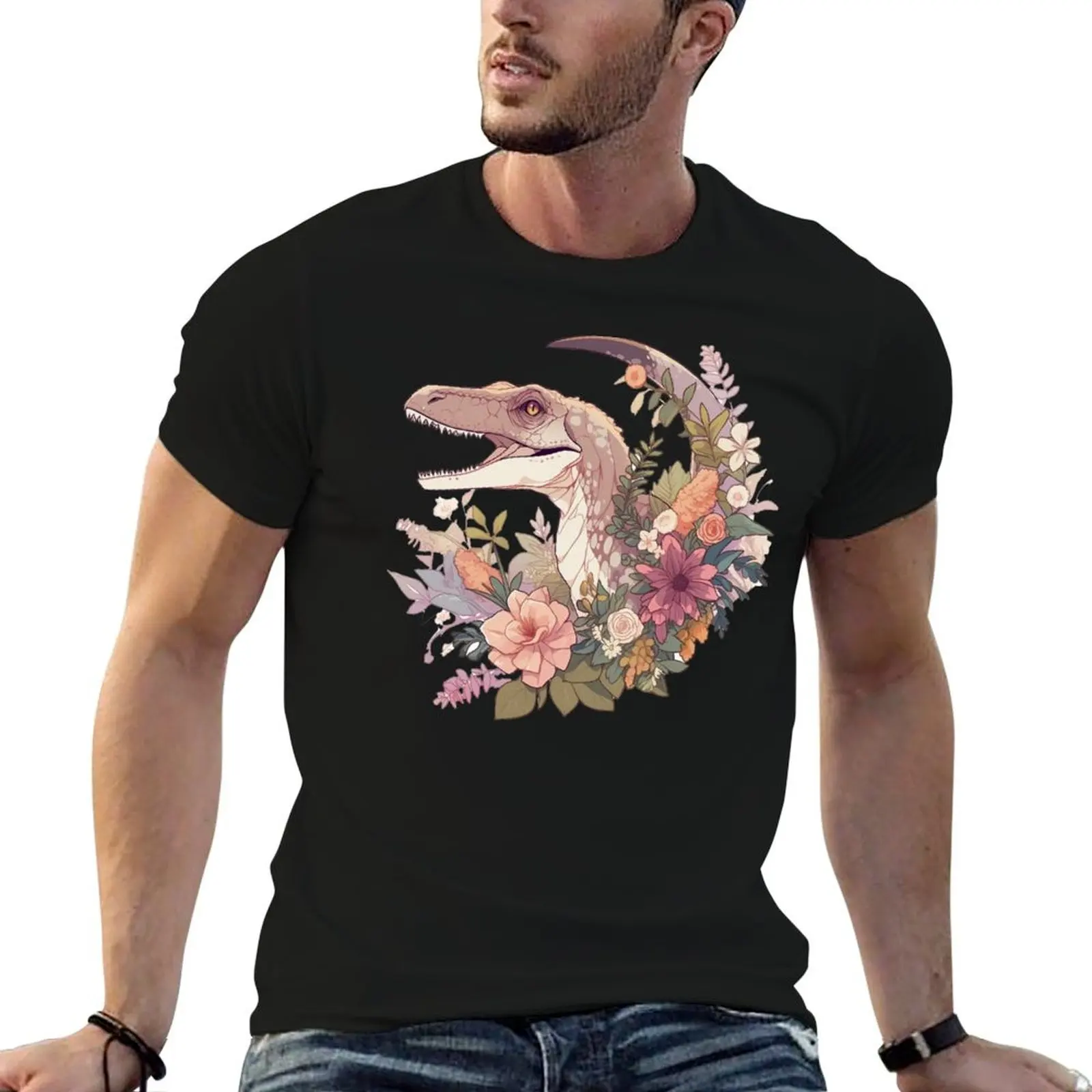 Velociraptor with Botany T-Shirt anime figures baggy shirts men t shirts high quality