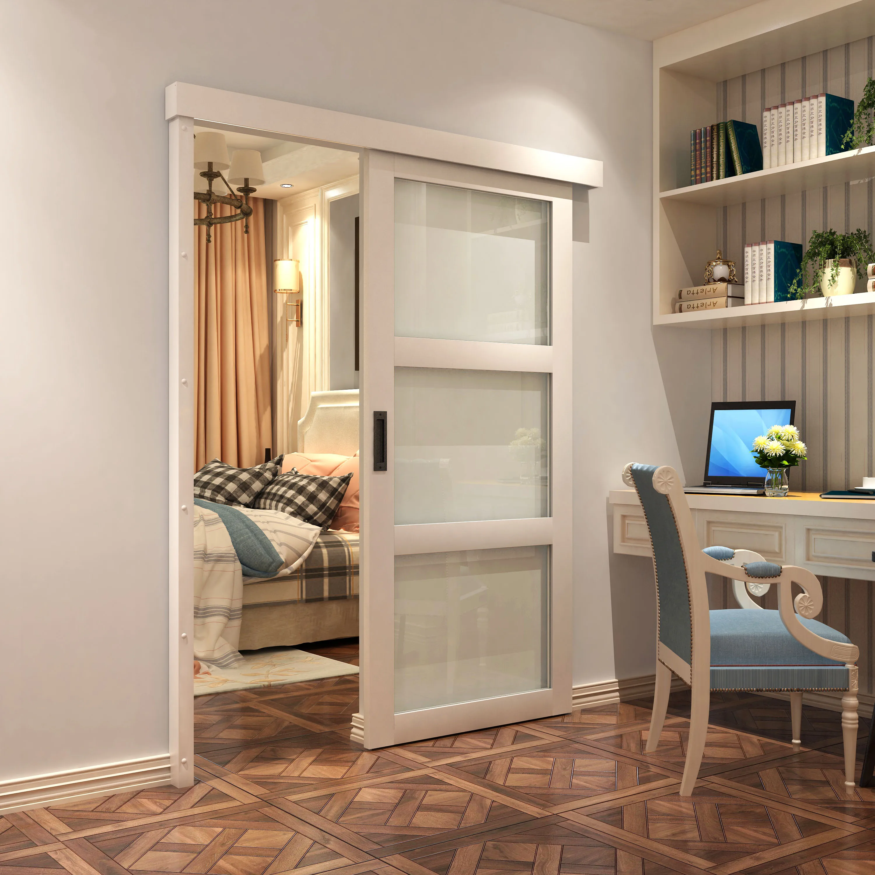 

Wardrobe Hardware Interior Sliding Door Aluminum Rail with Wood Cover and Post