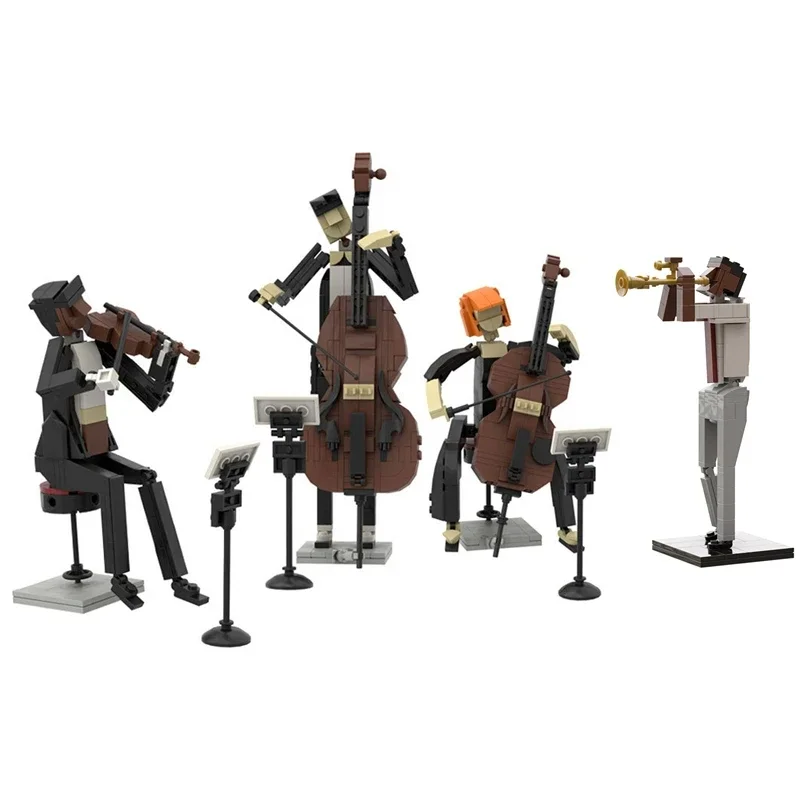 Building Block Kit MOC Jazz Quartet City Band Violin Cello Trumpet Double Bass Music Pianist Figure Brick Model DIY Kid Toy