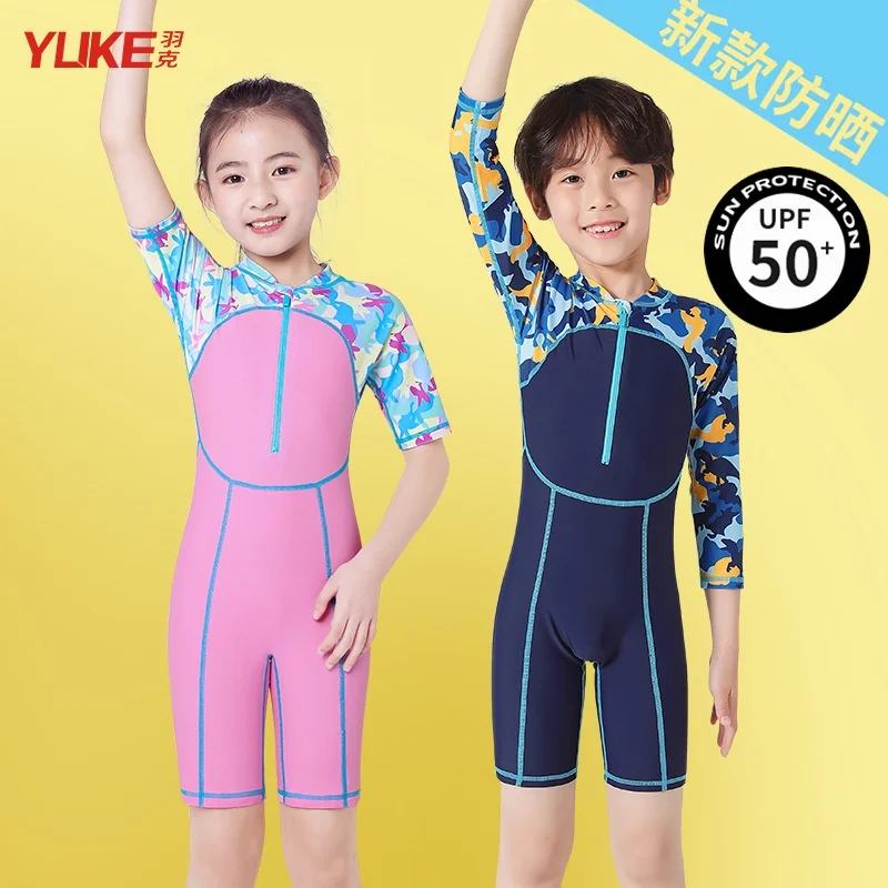 

Children's swimwear boys and girls small, medium and large children's swimwear one-piece sunscreen long-sleeved 2022 new