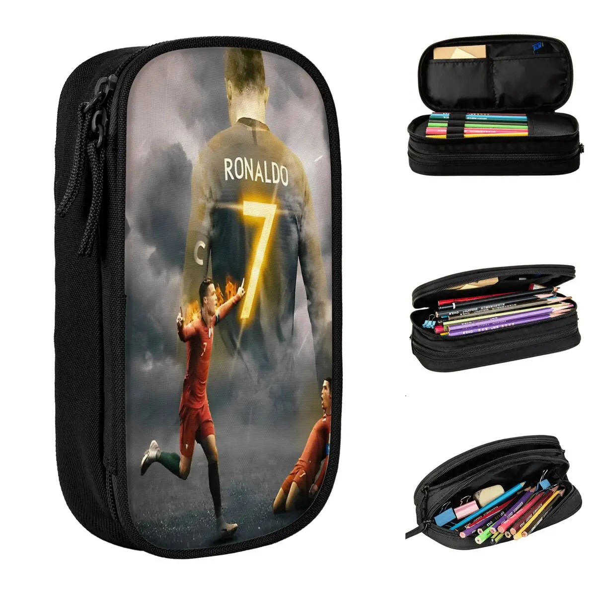 Ronaldos Football CR7 กล่องดินสอสนุกฟุตบอลผู้ถือปากกากระเป๋านักเรียนความจุขนาดใหญ่อุปกรณ์การเรียนกระเป๋าดินสอเครื่องสําอาง