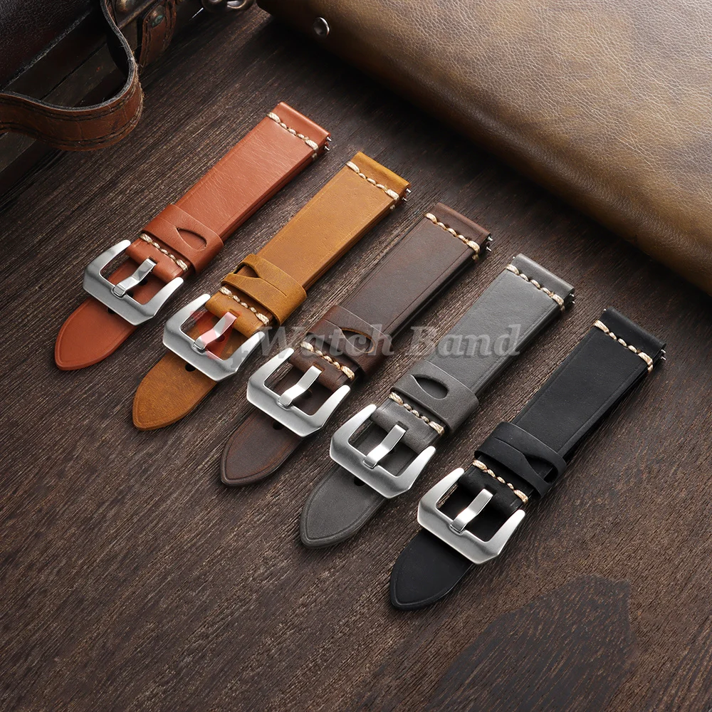 20mm 22mm 24mm Handmade Leather Watch Strap for Panerai for Omega for Casio Watch Band Replacement Waterproof Men Wrist Bracelet