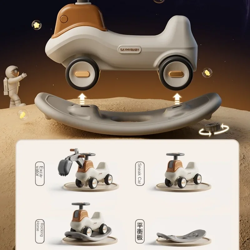 Excavator Rocking Horse for Children Small Wooden Horse Chairs,  Ride on Horse for Kids Yo-yo Car, 2-in-1 Toy Car Baby Rocker