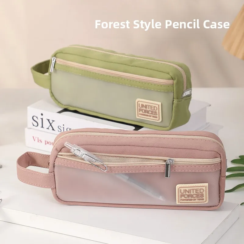 Transparent Large Capacity Pencil Case Handheld Simple Creative Double Layer Storage Bag for Primary And Middle School Students